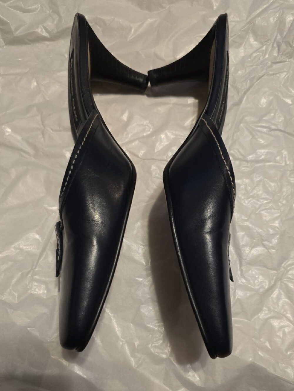 Etienne Aigner Navy Leather Slip-On Mules Sz 8 - Picture 2 of 6